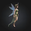 3D Rendering of Fantasy Fairy Character with Blue Wings and Green Dress
