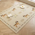 Cute Dog Patterned Square Area Rug Beige Colored with Decorative Elements on Wooden Floor