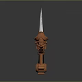 Ornate Trident Shaped Metallic Weapon With Decorative Handle And Sharp Prongs