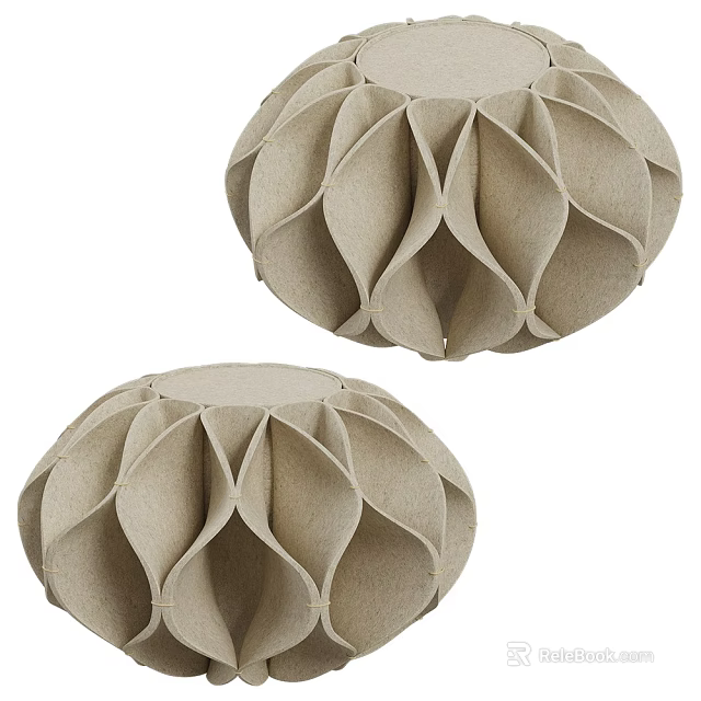 Two Light Brown Petal Shaped Stools With Pleated Paper Structure 3d model 