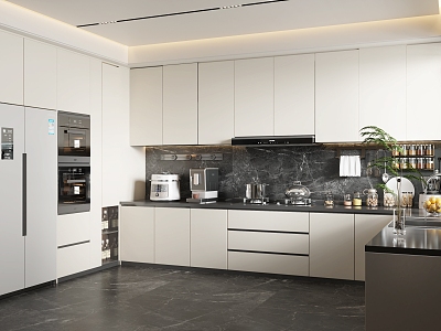 Modern Kitchen U-shaped Kitchen Cabinet Kitchenware Appliances 3d model