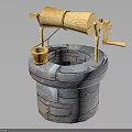 Traditional Stone Well Structure With Wooden Pulley Bucket And Handle