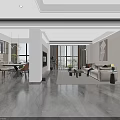 Modern Living and Dining Room Interior With Sofa Dining Table And Large Windows