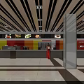Modern Restaurant Interior Design With Colorful Walls Black Striped Ceiling And Counter Tile Floor