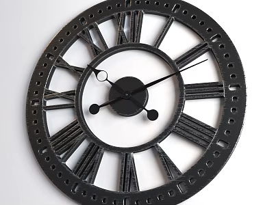 Black Wall Clock With Roman Numerals And Decorative Metal Frame Design 3d model