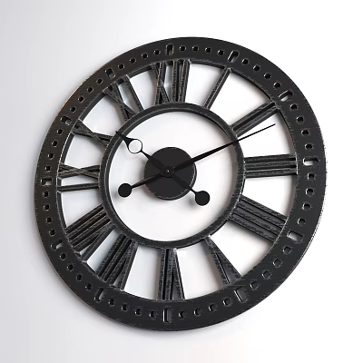 Black Wall Clock With Roman Numerals And Decorative Metal Frame Design 3d model