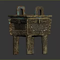 Ancient Bronze Ding With Intricate Patterns Two Handles And Four Legs 3d model