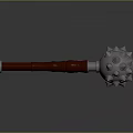 Spiked Mace Weapon With Red Handle And Metal Head Featuring Sharp Spikes And Round Protrusions