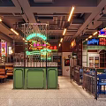 Modern Hotpot Restaurant Interior Design With Blue Tables Chairs Neon Signs Open Layout