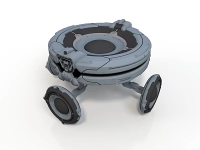 Grey Metallic Futuristic Robotic Device With Circular Design And Wheeled Base 3d model