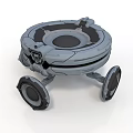 Grey Metallic Futuristic Robotic Device With Circular Design And Wheeled Base