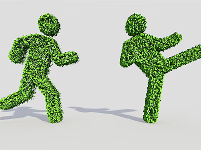 Bush Sculptures Shaped As Human Figures Running And Kicking In Garden 3d model