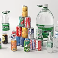 Assorted Bottled and Canned Drinks with Various Brands and Flavors