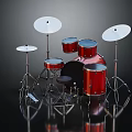 Shiny Red Drum Set Musical Instruments And Art Supplies With Metal Cymbals And Reflection