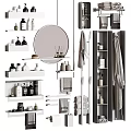 Modern Bathroom Combination With Round Mirror Shelves Towels Toiletries And Storage Solutions