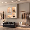 Modern Clothing Store Interior With Fashion Apparel Racks Display Shelves Sofa And Shoes