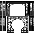Chinese Style Carved Lattice Room Dividers With Circular Arch And Geometric Patterns