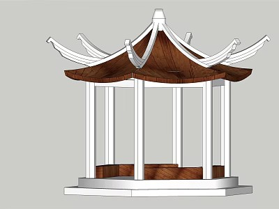 Traditional Chinese Style Pavilion With Brown Roof White Pillars Curved Eaves And Wooden Base 3d model
