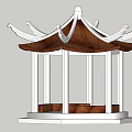 Traditional Chinese Style Pavilion With Brown Roof White Pillars Curved Eaves And Wooden Base