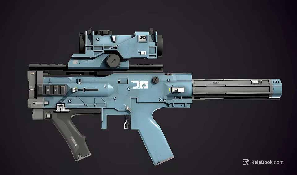 Modern Blue Rifle Design With Scope And Tactical Shooting Features 3d model 