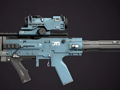 Modern Blue Rifle Design With Scope And Tactical Shooting Features 3d model