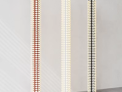 Three Modern Red White Black Floor Lamps With Slender Columnar Patterned Design Against Light Walls 3d model