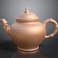 Elegant Golden Teapot With Bamboo Shaped Handle And Leaf Carvings