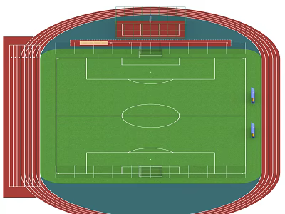 Outdoor Sports Stadium With Red Running Track And Green Football Field For Fitness Training 3d model