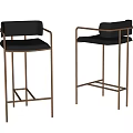 Modern Bar Stools With Black Seats And Gold Metal Frames Design 3d model