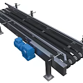 Industrial Conveyor System with Metal Frame Rollers Support Legs and Blue Drive Components 3d model