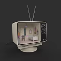 Classic Vintage TV with Antenna Displaying Cozy Bedroom Interior Design
