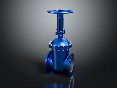 Industrial Blue Cast Iron Gate Valve With Flanged Ends And Wheel Handle 3d model