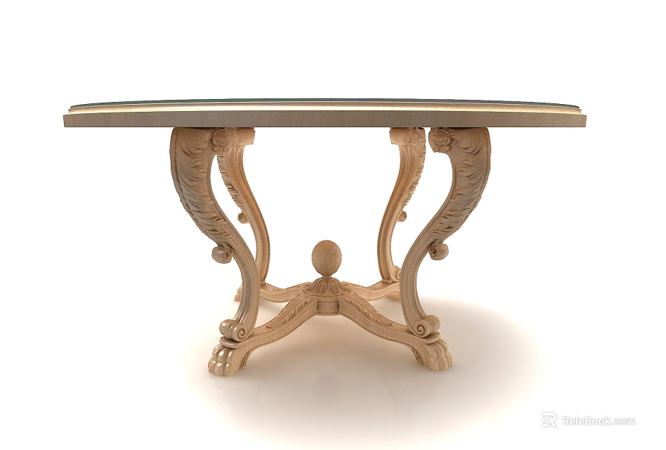 Elegant Wooden Dining Table With Curved Carved Legs And Smooth Tabletop 3d model 