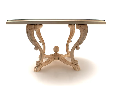Elegant Wooden Dining Table With Curved Carved Legs And Smooth Tabletop 3d model