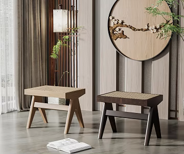 New Chinese style stool solid wood stool combination 3d model