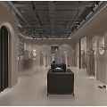 Modern Minimalist Clothing Store Interior With Arched Windows Mannequins And Bench