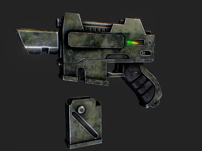 Futuristic Sci-Fi Weapon with Green Light Indicator Metallic Body and Detachable Magazine 3d model