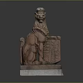Crowned Lion Statue With Claw Resting On Shield And Marble Base 3d model