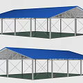 Blue Roof Metal Frame Shed Structure With Open Design And Green Floor
