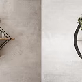 Decorative Ornament Combination Geometric And Circular Metal Wood Shelves With Succulents Green Plants And Vases