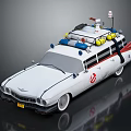 Vintage White Vehicle With Roof Mounted Red Blue Lights Yellow Buoys And Side Logo