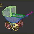 Elegant Vintage Style Metallic Baby Carriage With Spoked Wheels And Canopy