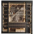 Modern Wine Cabinet Design With Marble Background Glass Shelves And Lighting Strip