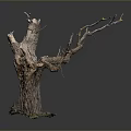 Natural Decorative Wooden Tree Stump with Stone Base and Twisted Branches