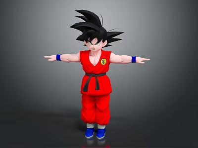 Soft Plush Doll in Red Outfit with Black Hair Blue Shoes and Outstretched Arms 3d model