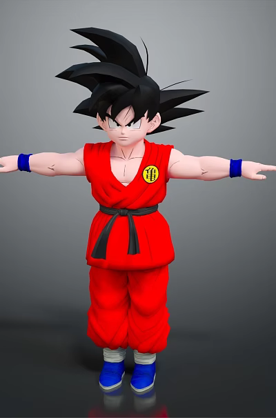 Soft Plush Doll in Red Outfit with Black Hair Blue Shoes and Outstretched Arms 3d model