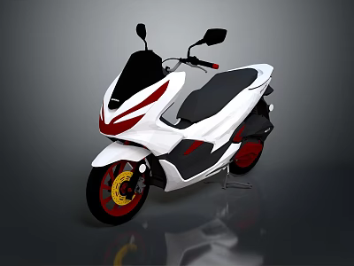 Sleek Modern White Motorcycle With Red Accents Black Seat And Yellow Rims 3d model