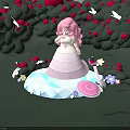 Pink Haired Character In White Dress With Butterflies And Red Flowers Garden Scene