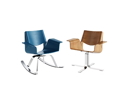 Modern Blue Rocking and Brown Swivel Leisure Chairs with Metal Frames and Stylish Design 3d model