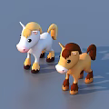 Two Adorable Cartoon Horse Toys Standing On Blue Background With Mane And Tail